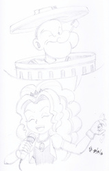 Size: 800x1261 | Tagged: safe, artist:mayorlight, adagio dazzle, equestria girls, g4, eyes closed, microphone, monochrome, open mouth, parody, pencil drawing, pipe, popeye, singing, traditional art, trash can