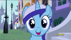 Size: 480x270 | Tagged: safe, screencap, minuette, pony, unicorn, amending fences, g4, animated, bust, cute, discovery family logo, eyes closed, female, happy, looking at you, mare, minubetes, open mouth, portrait, smiling, solo, squee