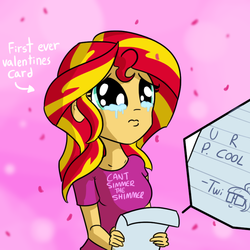 Size: 792x792 | Tagged: safe, artist:tjpones, sci-twi, sunset shimmer, twilight sparkle, equestria girls, g4, 3:, crying, dilated pupils, female, solo, tears of joy, uguu, valentine's day card, woobie