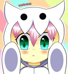 Size: 1200x1313 | Tagged: safe, artist:papibabidi, fluttershy, g4, animal costume, blushing, clothes, female, hoodie, looking at you, solo
