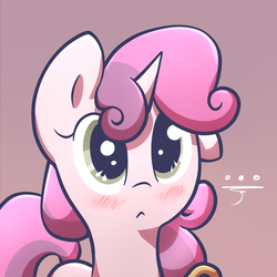Size: 1000x1000 | Tagged: safe, artist:spikedmauler, sweetie belle, pony, unicorn, g4, ..., blushing, cute, diasweetes, female, go ask sweetie belle, one ear down, solo