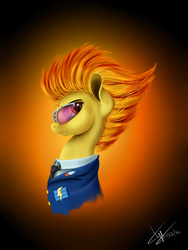 Size: 3000x4000 | Tagged: safe, artist:skitsroom, spitfire, pegasus, pony, g4, bust, female, gradient background, mare, portrait, solo, sunglasses, wonderbolts dress uniform