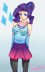Size: 1771x2834 | Tagged: safe, artist:crazy bush, rarity, human, g4, clothes, cutie mark, female, humanized, necklace, pantyhose, pixiv, pleated skirt, ponytail, scarf, skirt, solo