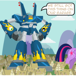 Size: 540x540 | Tagged: safe, artist:aha-mccoy, twilight sparkle, alicorn, pony, nopony-ask-mclovin, g4, crossover, female, giant pony, giant robot, mare, mech, megas xlr, speech bubble, twilight sparkle (alicorn)