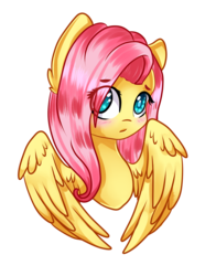 Size: 1210x1627 | Tagged: safe, artist:the---sound, fluttershy, g4, blushing, bust, colored pupils, female, looking at you, portrait, simple background, solo, spread wings, transparent background