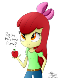 Size: 2500x3200 | Tagged: safe, artist:graytyphoon, apple bloom, equestria girls, g4, apple, dialogue, female, food, high res, simple background, solo, white background