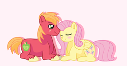 Size: 1024x532 | Tagged: safe, artist:fra-chan-18, big macintosh, fluttershy, earth pony, pony, g4, blushing, male, pregnant, sensibly-proportioned pregnancy, ship:fluttermac, shipping, stallion, straight