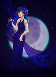 Size: 1453x2000 | Tagged: safe, artist:whitelily24, princess luna, human, g4, clothes, dress, female, humanized, moon, solo