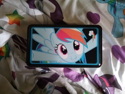 Size: 2592x1944 | Tagged: safe, rainbow dash, rarity, twilight sparkle, g4, bedsheets, cutie mark, heart, irl, merchandise, photo, stars, tin box