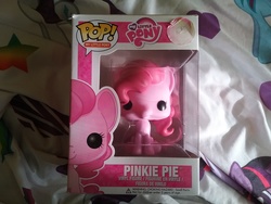 Size: 2592x1944 | Tagged: safe, pinkie pie, rainbow dash, rarity, twilight sparkle, g4, bedsheets, collectible, funko, heart, irl, my little pony logo, photo, pop vinyl, stars, toy