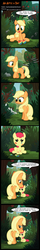 Size: 696x4350 | Tagged: safe, artist:toxic-mario, edit, apple bloom, applejack, g4, acrylic painting, apple, comic, food, gift a punchline, pun, traditional art, zap apple