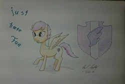 Size: 1465x985 | Tagged: safe, artist:keil2731, scootaloo, g4, cutie mark, female, solo, the cmc's cutie marks, traditional art
