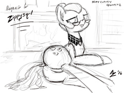 Size: 1024x768 | Tagged: safe, artist:aer0 zer0, cloudy quartz, earth pony, pony, g4, aer0 zer0's request collection, butt, featureless crotch, female, fireplace, glasses, grayscale, lineart, lying down, milf, monochrome, on side, plot, request, solo