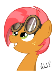 Size: 1600x2174 | Tagged: safe, artist:mark33776, babs seed, pony, g4, bust, female, goggles, goggles on head, simple background, solo, steampunk, steampunk goggles, transparent background