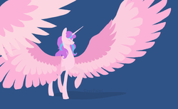 Size: 1732x1063 | Tagged: safe, artist:graypaint, princess flurry heart, g4, season 6, eyes closed, female, horn, impossibly large wings, large wings, long horn, older, older flurry heart, raised hoof, simple background, slender, solo, spread wings, thin