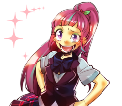 Size: 1143x991 | Tagged: safe, artist:wajima, sour sweet, equestria girls, g4, my little pony equestria girls: friendship games, blushing, clothes, crystal prep academy uniform, female, freckles, hand on hip, laughing, ponytail, school uniform, simple background, skirt, solo, vest, white background