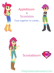 Size: 884x1184 | Tagged: safe, artist:prettycelestia, apple bloom, scootaloo, oc, oc:scootabloom, equestria girls, g4, fusion, fusion:apple bloom, fusion:scootabloom, fusion:scootaloo, multiple arms, simple background, white background