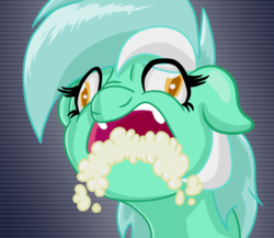 Size: 1024x890 | Tagged: safe, artist:witchtaunter, lyra heartstrings, alicorn, pony, g4, abstract background, bust, colored pupils, derp, female, floppy ears, foaming at the mouth, icon, l.u.l.s., mare, nose wrinkle, open mouth, portrait, rabies, solo