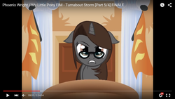Size: 1600x900 | Tagged: safe, oc, oc only, oc:sonata, pony, unicorn, turnabout storm, angry, courtroom, death stare, eyebrows, glasses, gritted teeth, screenshots, solo, youtube