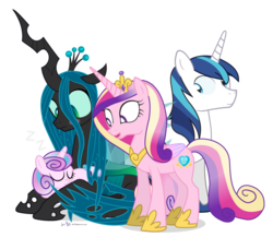 Size: 900x780 | Tagged: safe, artist:dm29, princess cadance, princess flurry heart, queen chrysalis, shining armor, alicorn, changeling, changeling queen, pony, unicorn, g4, season 6, the crystalling, auntie chrissy, blushing, cute, cutealis, cutie mark, eyes closed, female, flurrybetes, frown, harsher in hindsight, horn, jewelry, lesbian, male, mare, mommy chrissy, onomatopoeia, open mouth, regalia, ship:chrysarmordance, shipping, simple background, sleeping, smiling, sound effects, stallion, transparent background, wings, zzz