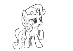 Size: 838x579 | Tagged: safe, artist:lesbocarwash, sweetie belle, g4, female, monochrome, open mouth, raised hoof, sketch, solo