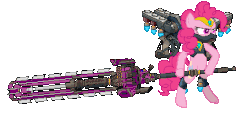 Size: 888x400 | Tagged: safe, artist:zeka10000, pinkie pie, earth pony, pony, g4, animated, berserk, bipedal, chainsword, element of laughter, fan made, female, flying, god form, jetpack, mare, mask, pixel art, skyforge, sword, warhammer (game), warhammer 40k, weapon
