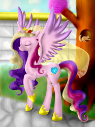 Size: 2000x2668 | Tagged: safe, artist:flutterwry, artist:honey23530, princess cadance, squirrel, g4, female, high res, solo, tree