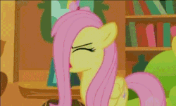 Size: 438x264 | Tagged: safe, screencap, fluttershy, g4, animated, female, hair in eyes, image macro, meme, solo