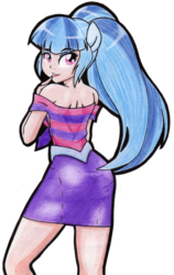 Size: 1423x2245 | Tagged: safe, artist:discorded-joker, sonata dusk, equestria girls, g4, female, human coloration, pony ears, ponytail, simple background, solo, traditional art, transparent background