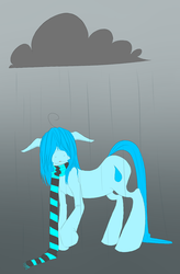 Size: 1105x1683 | Tagged: safe, artist:ferrettea, oc, oc only, oc:drizzle drop, clothes, cloud, floppy ears, rain, scarf