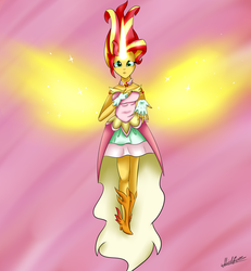 Size: 3393x3673 | Tagged: safe, artist:midfire, sunset shimmer, equestria girls, g4, clothes, daydream shimmer, dress, female, floating, high res, signature, solo
