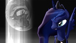 Size: 1192x670 | Tagged: safe, artist:zoroark67, nightmare moon, princess luna, g4, 3d, angry, darkness, memories, mmd, moon, night, scowl, taunting