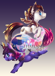 Size: 1000x1391 | Tagged: safe, artist:xennos, oc, oc only, oc:arun, oc:ratree, mascot, thailand ponycon