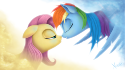 Size: 1920x1080 | Tagged: safe, artist:the1xeno1, fluttershy, rainbow dash, g4, eyes closed, female, floppy ears, lesbian, nuzzling, ship:flutterdash, shipping