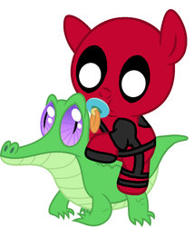 Size: 786x917 | Tagged: safe, artist:red4567, gummy, g4, crossover, cute, deadpool, deadpool is best pony, pacifier, ponies riding gators, ponified, recolor, riding