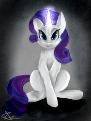 Size: 1200x1600 | Tagged: safe, artist:bunnzee, rarity, g4, female, fluffy, looking at you, magic, sitting, solo