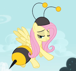 Size: 377x353 | Tagged: safe, screencap, fluttershy, g4, it ain't easy being breezies, bee costume, beekini, clothes, female, lidded eyes, solo