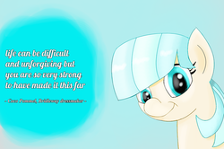 Size: 1500x996 | Tagged: safe, artist:twiren, coco pommel, g4, cute, looking at you, quote