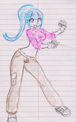 Size: 1406x2251 | Tagged: safe, artist:elgatosabio, sonata dusk, equestria girls, g4, clothes, female, fingerless gloves, gloves, lined paper, midriff, pants, ponytail, solo, traditional art