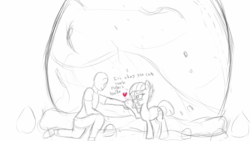 Size: 2560x1440 | Tagged: safe, artist:frikdikulous, limestone pie, oc, oc:anon, g4, blushing, grayscale, heart, holder's boulder, holding hands, monochrome, partial color