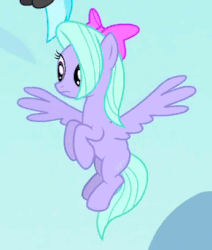 Size: 291x343 | Tagged: safe, screencap, flitter, pegasus, pony, g4, it ain't easy being breezies, animated, female, flying, male, mare, offscreen character