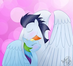 Size: 940x850 | Tagged: dead source, safe, artist:northlights8, rainbow dash, soarin', pony, g4, blushing, female, male, ship:soarindash, shipping, straight