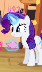 Size: 277x471 | Tagged: safe, screencap, rarity, twilight sparkle, alicorn, pony, daring don't, g4, animated, cup, female, magic, mare, national random holiday party day, teacup, tiara, twilight sparkle (alicorn)