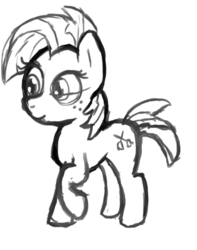 Size: 503x637 | Tagged: safe, artist:itsthinking, babs seed, g4, female, monochrome, raised hoof, sketch, solo