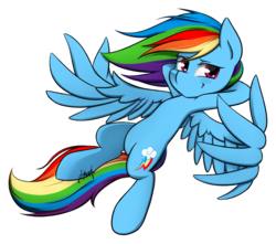 Size: 1024x906 | Tagged: safe, artist:midnightpremiere, rainbow dash, g4, belly, female, flying, hooves behind head, partially open wings, simple background, smirk, solo, wings