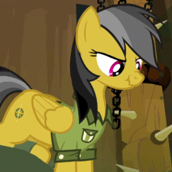 Size: 369x369 | Tagged: safe, screencap, daring do, pegasus, pony, daring don't, g4, animated, clothes, cropped, cute, daring dorable, female, hatless, mare, missing accessory, scrunchy face, solo, stomping