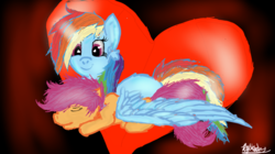 Size: 1440x808 | Tagged: safe, rainbow dash, scootaloo, g4, scootalove