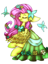 Size: 1024x1365 | Tagged: safe, artist:immagoddampony, fluttershy, butterfly, g4, clothes, dress, female, simple background, solo, transparent background