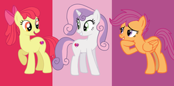 Size: 2016x1000 | Tagged: safe, artist:xgirl109, apple bloom, scootaloo, sweetie belle, g4, cutie mark, cutie mark crusaders, older, open mouth, raised hoof, the cmc's cutie marks