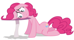 Size: 3585x1945 | Tagged: safe, artist:mrsketchcity, pinkie pie, g4, too many pinkie pies, female, sad, simple background, solo, table, transparent background, vector